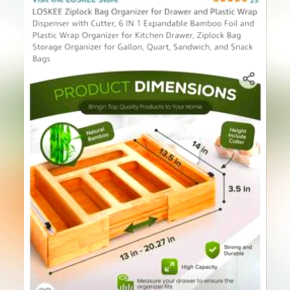 6 in 1 expandable Bamboo ziplock page, sandwich bags, quart size bag. Organizer